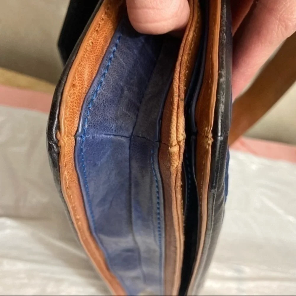 Tory Burch blue black colorblock shoulder bag gunmetal hardware